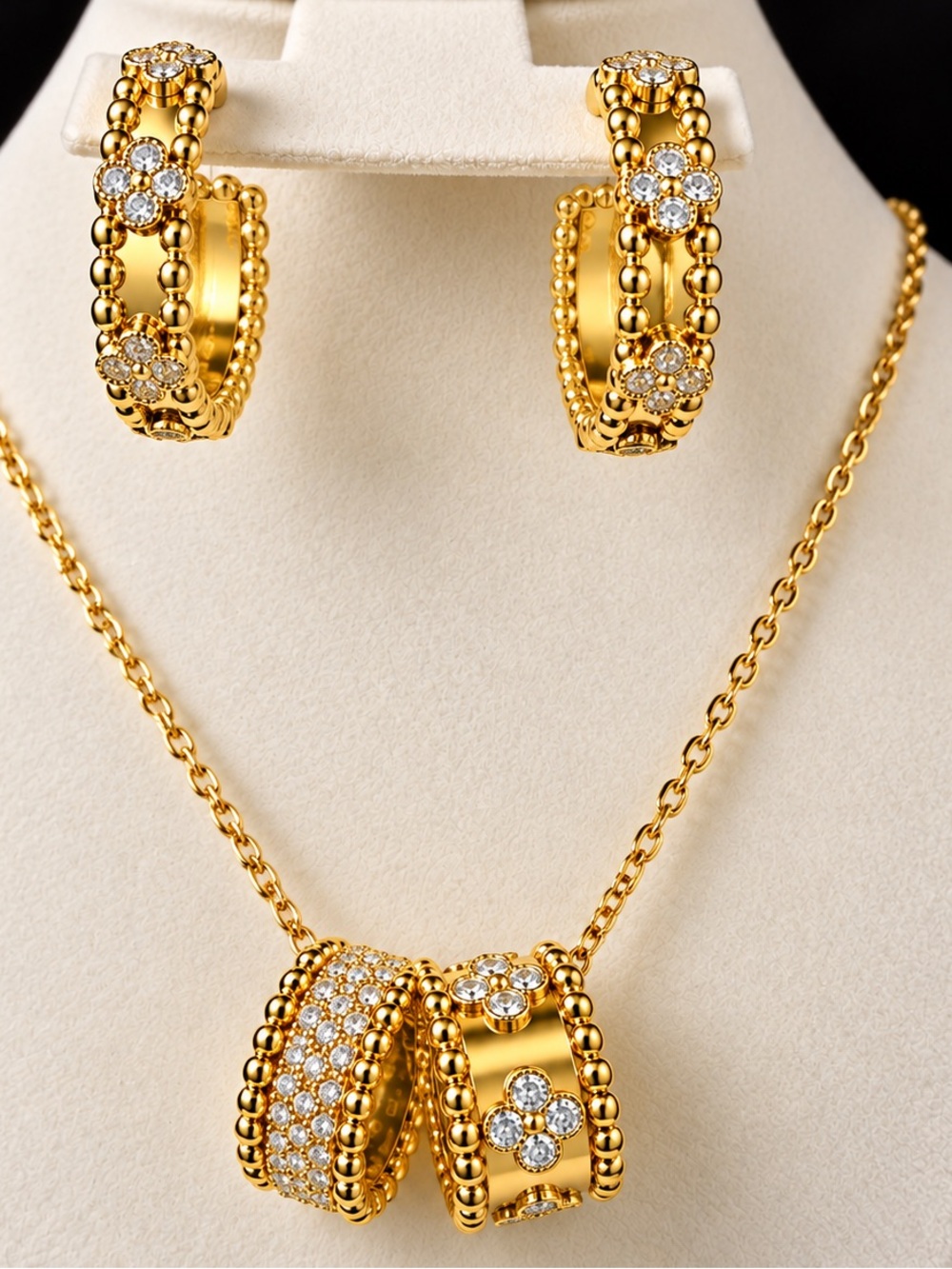 Gold-Tone Pendant Necklace and Hoop Earrings Set